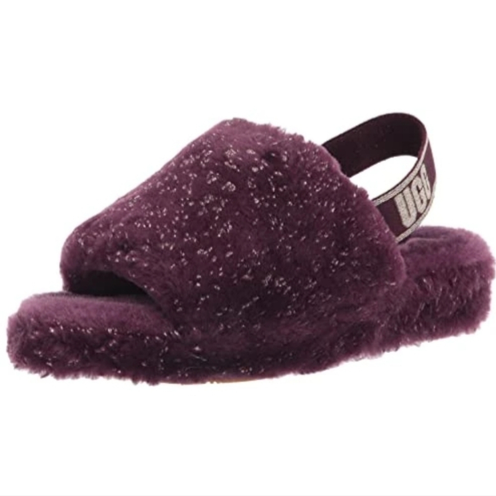 New Ugg Fluff Yeah Sparkle Metallic Pinot Noir Slide